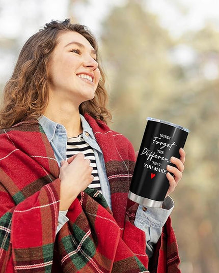 Thank You Gifts for Women/Men, Teacher/Employee Appreciation Gifts, Retirement Gift for Woman, Farewell Gift for Coworkers, Never Forget The Difference You Make Tumbler 20oz