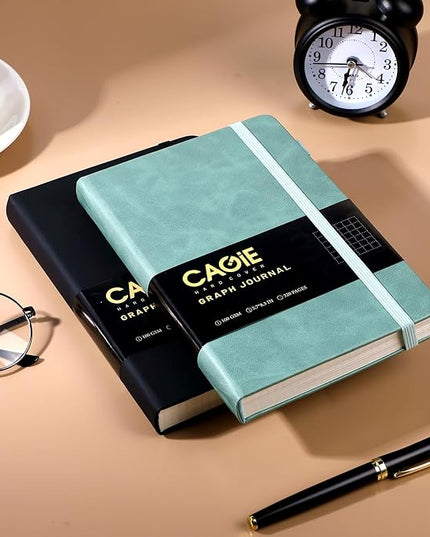 CAGIE Graph Paper Notebook- 320 Pages 100 GSM Graphing Grid Journal A5 Hardcover Leather Quad Ruled Notebooks for Engineering, Math, Work, Green