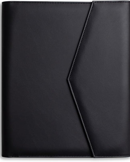 FOREVERMORE PORTFOLIOS Padfolio Binder Organizer for Women | Faux Leather Portfolio Folder for Resume, Documents, Notebook, Tablet and Business Cards | Notepad Included - Black