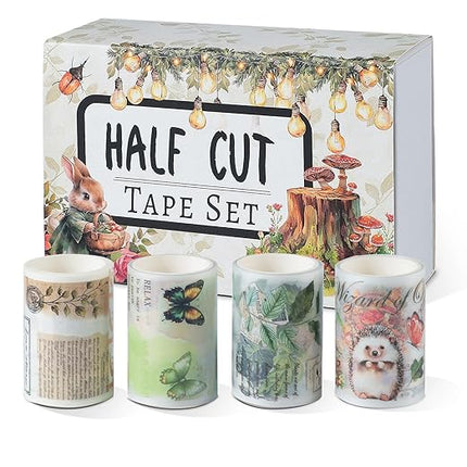 Snycler Pre-Cut Green Magic Themed PET Washi Tapes - Vintage Aesthetic Tape Stickers for Journaling, Scrapbooking, Junk Journals, Crafts, Planners - 4 Rolls