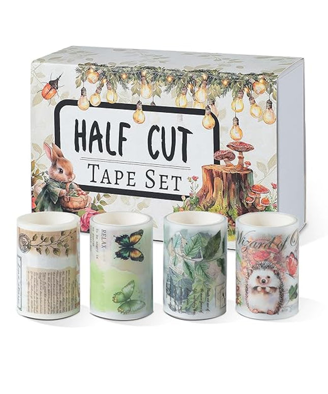 Snycler Pre-Cut Green Magic Themed PET Washi Tapes - Vintage Aesthetic Tape Stickers for Journaling, Scrapbooking, Junk Journals, Crafts, Planners - 4 Rolls