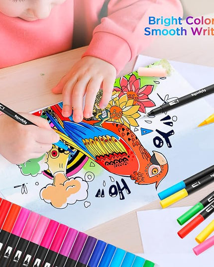 Colored Markers for Adult Coloring, Coloring Books for Adults Relaxation, 36 Marker Set Felt Tip Marker with Brush and Fine Tip for Adult Teen Kid
