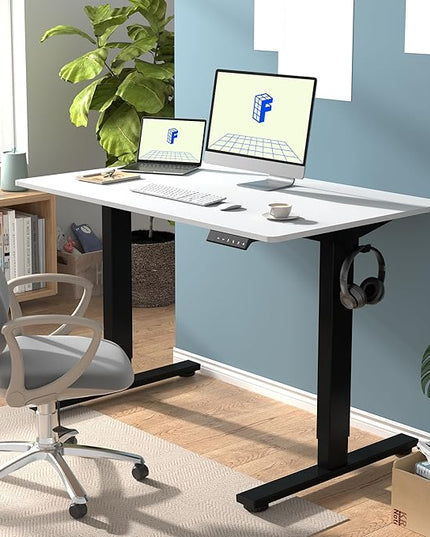 FLEXISPOT EN1 One-Piece Standing Desk with 1-Inch Thick Desktop, 48"x24" Electric Height Adjustable Desk for Home Office & Multi-Device Workstations, White