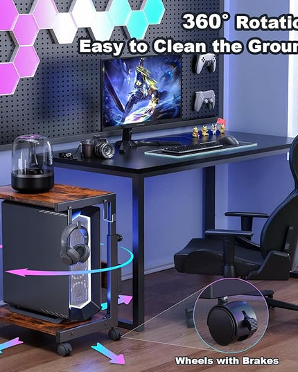 Computer Tower Stand with Charge Station and USB Charging Port - Height Adjustable PC Tower Stand, Under Desk CPU Holder Cart with Locking Caster Wheels for Fits Most PC