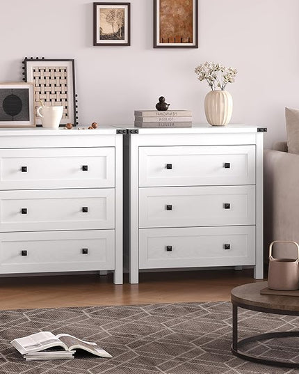 BORNOON 3-Drawer Dresser, Small Wooden Chest of Drawers with Metal Knobs, Water-Resistant Top, Storage Organizer with Anti-Tip Kit for Bedroom, Nursery, Living Room
