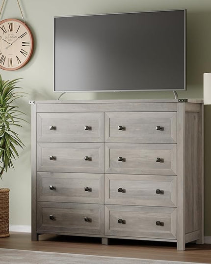 BORNOON Tall 8-Drawer Dresser, Modern Wooden Storage Chest of Drawers, Dresser TV Stand, Wood Drawer Organizer with Metal Handles for Bedroom, Living Room, Hallway
