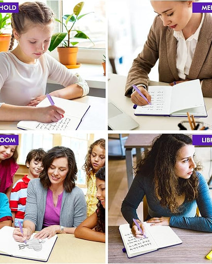 feela 12 Pack Notebooks Journals Bulk, Hardcover Notebook Classic Ruled Journal Set with Pen Holder for School Business Work Travel Writing, with 12 Black Pens, 120 GSM, 5.1”x8.3”, A5, Purple
