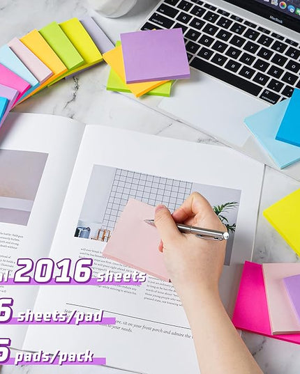 (36 Pack) Sticky Notes 3x3 in Post, 9 Bright Colors Self-Stick Note Pads it, Strong Adhesive, Easy to Post for Home, Office, Notebook