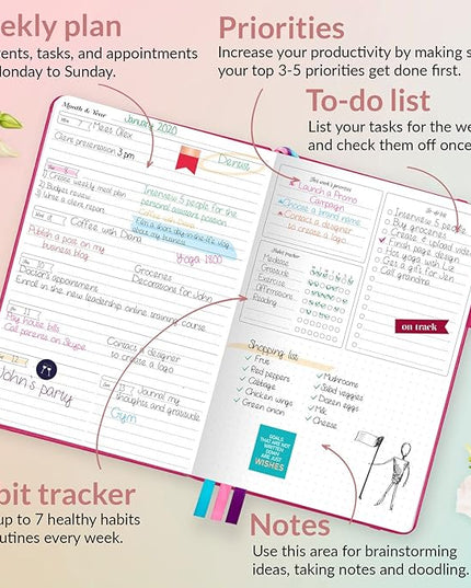 GoGirl Planner and Organizer for Women – A5 Size Weekly Planner, Goals Journal & Agenda to Improve Time Management, Productivity & Live Happier. Undated – Start Anytime, Lasts 1 Year – Hot Pink