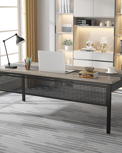 Tribesigns 70.8" Large Executive Office Desk and 47" Lateral File Cabinet Combo, L-Shaped Computer Desk Business Furniture with Drawers and Shelves, Home Office Workstation, Grey & Black