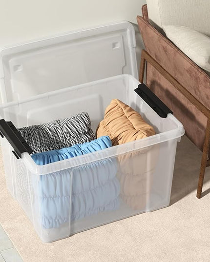 4-Pack 50 L Wheeled Clear Plastic Storage Latch Box, Large Clear Storage Bin with Lid