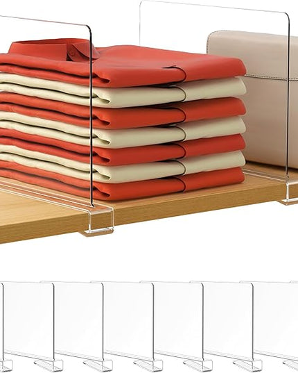 HBlife 8 Pack Clear Shelf Dividers, Vertical Purse Organizer for Closet Perfect for Sweater, Shirts, Handbags in Bedroom and Kitchen, Adjustable Acrylic Bookshelf for Organization