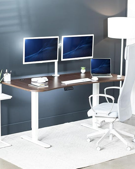 VIVO Electric 63 x 32 in Dual Motor Standing Desk, Memory Height Adjustment, 2B Series, Dark Walnut Top White Frame, DESK-KIT-2W1D