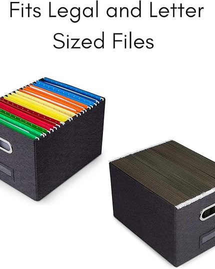 Internet's Best Collapsible File Storage Organizer with Lid - Decorative Linen Filing & Storage Office Box – Hanging Letter/Legal Folder – Home Office Bins Cabinet – Charcoal Container - 6 Pack