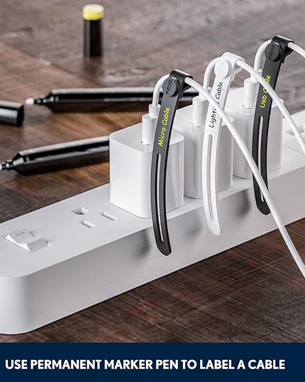 PZOZ (10 pcs) Reusable Cable Ties, Elastic Silicone Cord Organizer Straps Keeper Management Holder for iPhone Charging Cable Charger Wire Labels Desk Car and Travel Accessories (White)