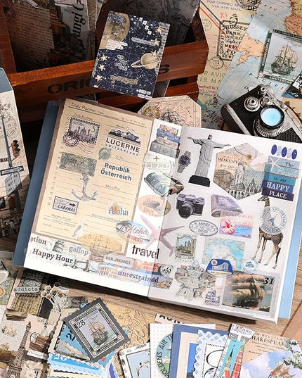 emmoolife Scrapbooking Supplies Kit, Daily Life World Travel Scrapbook Kit for Bullet Junk Journal, Stationery, A6 Grid Notebook, DIY Journaling Supplies, Birthday Craft Gift Teen Women