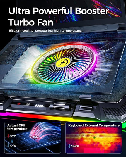 KeiBn Gaming Laptop Cooling Pad, Laptop Fan Cooling Pad with 5.5inch RGB External Fan, Rapid Cooling Laptop 15.6-19.3inch, 8 Height Stands, 2 USB Ports, Phone Holder-K1 5V RGB