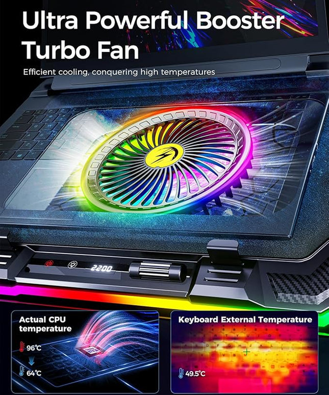 KeiBn Gaming Laptop Cooling Pad, Laptop Fan Cooling Pad with 5.5inch RGB External Fan, Rapid Cooling Laptop 15.6-19.3inch, 8 Height Stands, 2 USB Ports, Phone Holder-K1 5V RGB