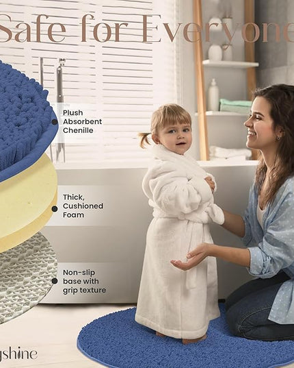 MAYSHINE Round Area Rug Set for Bathroom | Soft Plush Chenille Bath Mat, Water Absorbent Non-Slip Bathroom Rug | Washable Shag Carpet for Shower, Bedroom, or Home Décor | 48"x48" (Round) | Dark Blue