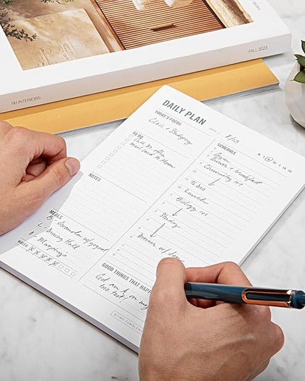 Daily Planner Notepad with Hourly Schedule - ADHD Planner, Time Block Planning Pad, Desktop To Do List, College Supplies - 6 x 9” - 50 Undated Sheets