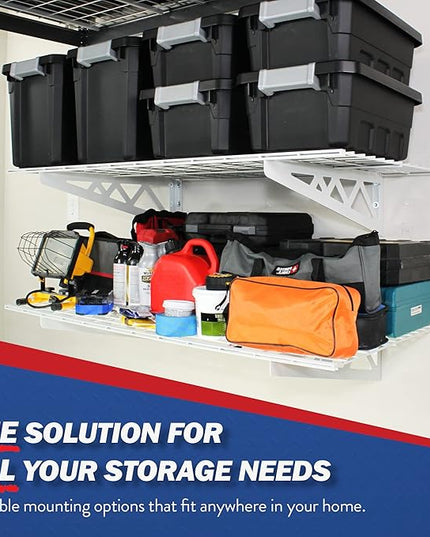 SafeRacks Garage Wall Shelves - 2 Pack Combo Set with 4 Hanging Hooks
