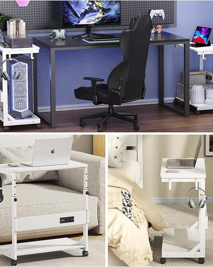 Height Adjustable Computer Tower Stand with Charge Station and USB Charging Port, 2-Tier ATX-Case Cart, Under Desk Mobile PC Stand, CPU Holder Cart with Locking Caster Wheels for Fits Most PC