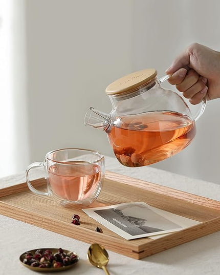 CnGlass Glass Teapot Stovetop Safe,30.4oz Clear Tea pot with Removable Filter Spout,Loose Leaf and Blooming Tea Maker