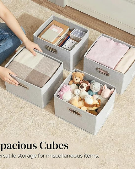 PRANDOM Storage Boxes with Lids [3-Pack] Linen Fabric Foldable Storage Bins Organizer Containers Baskets Cube with Cover for Closet Office Nursery Beige（11.4X8.6X6.7