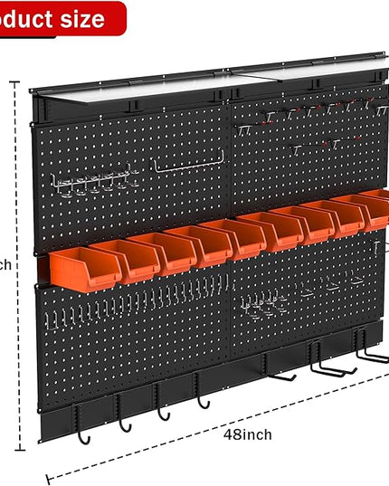 Ultrawall Black Pegboard Wall Organizer, 48X 36 inch for Garage Storage with Hooks, Storage Bins, Tool Panel Organizer, 72pcs
