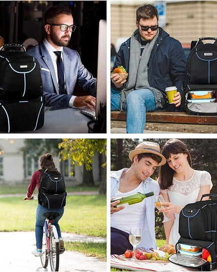 VECKUSON Lunch Bag Backpack, Insulated Cooler Lunch Box Backpack, Extra Large Travel Laptop Backpack TSA Friendly RFID Computer College bag with USB Port for Women Men,Blue
