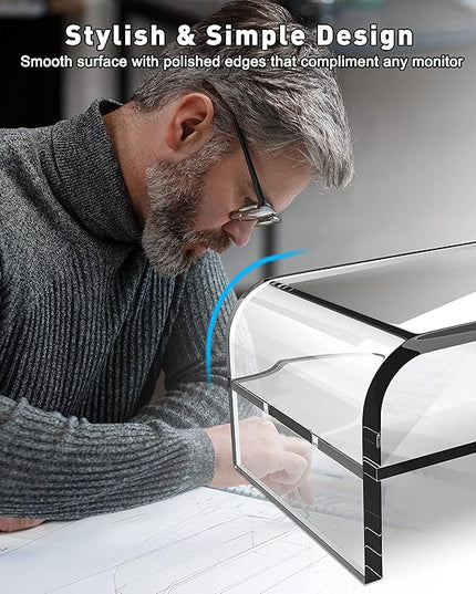 AboveTEK 2-Tier Acrylic Monitor Stand, Computer Riser for Home Office, Clear Monitor Riser for Keyboard Storage, 18.9" x 8.7" Multi Monitor Desk Stand for iMac Multi-Media Laptop Printer TV