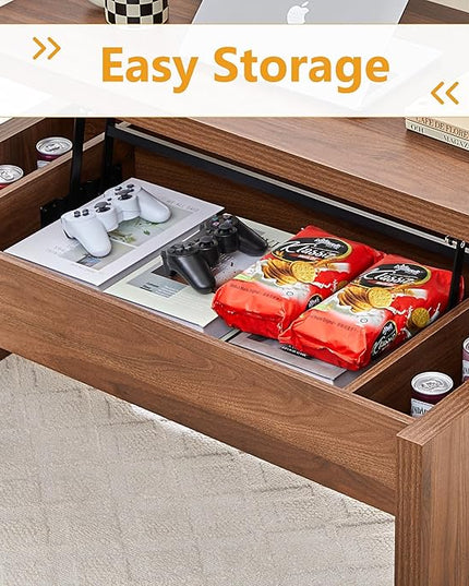 Small Lift Top Coffee Table, Wood Rectangle Coffee Table with Lifting Top and Hidden Storage Compartment, Mid Century Modern Center Tables for Small Space, Living Room, Office (Walnut)