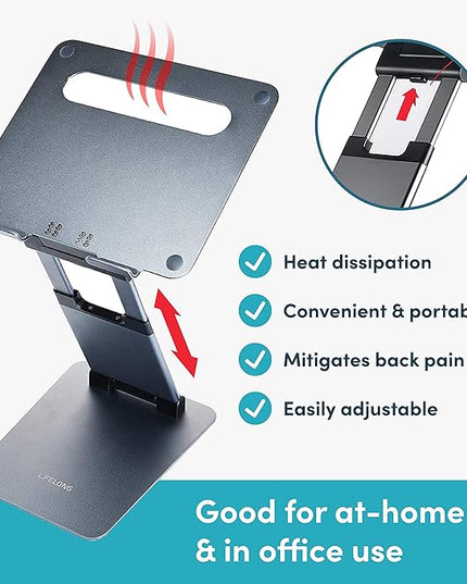 Lifelong Ergonomic Adjustable Laptop Stand for Desk - Height Up to 20" Portable Computer Laptop Riser Holder, Fits All MacBook Air & 10 15 17 Inches Laptops, Back to School Gift for Men & Women
