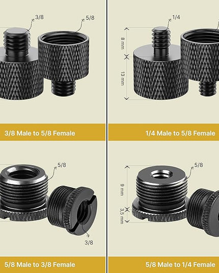 IXTECH Mic Stand Adapter Set 8 pieces Metal Microphone Stand Screw Thread Adapter 5/8 Female to 3/8 Male 3/8 Female to 5/8 Male 5/8 Female to 1/4 Male 1/4 Female to 5/8 Male Tripod Adapter ADP02 Black