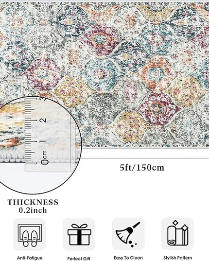 Lahome Moroccan Hallway Rug, 2'5''x8' Kitchen Runner Rugs Non Skid Washable Runners for Hallways, Ultra-Thin Oriental Carpet for Entryway Laundry Room Bedroom Bathroom, Aqua/Multi