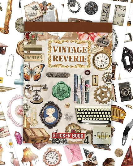 PRSTINCOL Vintage Sticker Book with 30 Pages and 300+ Aesthetic Stickers for Scrapbooking Supplies and Retro Bullet Journal
