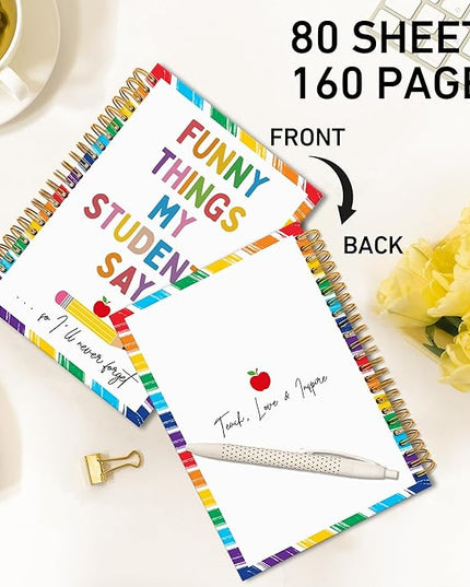 TWRVI Teacher Spiral Notebook, Teacher Appreciation Gifts College Ruled Notebook Journal for School Office Supplies, Funny Things My Students Say Journaling Notebooks 5.5"x8.3" 164 Pages