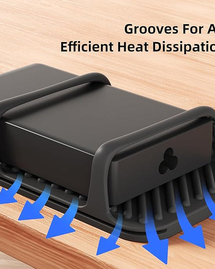 ELETIUO Universal Silicone Laptop Charger Holder,Under Desk Power Brick Mount Organizer for Charging Brick & Cables,Flexible Non-Slip Power Bricks Mount,Secure Supply Holder for Laptop Charger,Black