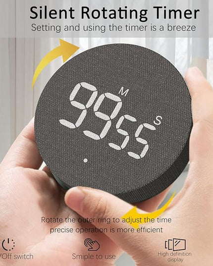 AVINIA Desk Timer for Productivity Magnetic Digital Kitchen Timer Rechargeable Fabric Mesh Cover 99 Mins Countdown/Count Up Stylish Efficana Konah Home Timmer for Cooking (Fabric Black)