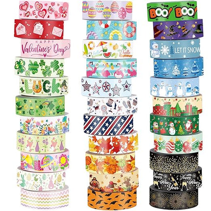 TaoBary 33 Rolls Holiday Plaid Washi Tape, 15 mm Seasonal Washi Tape Set Bohemian Colorful Vintage Cute for Card Wrapping Craft(Festive Style)