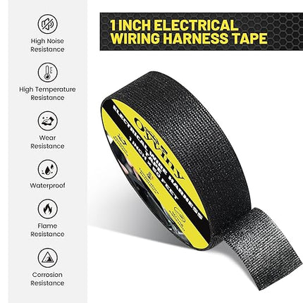 Oyviny 2 Rolls Wire Harness Cloth Tape 1 Inch x 50 Feet Automotive Electrical Tape Self-Adhesive High Temp Anti Abrasion Wire Loom Tape for Engine Harness Wrap Protection Insulation