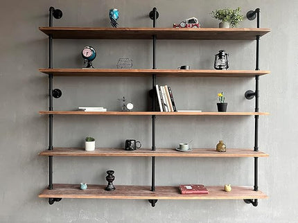 Industrial Pipe Shelf Shelving Bookcase, Wall Mounted Rustic Bookshelf 60 Inch, Floating Bookshelves for Wall,Retro Wood Metal Pipe Industrial Shelves for Living Room