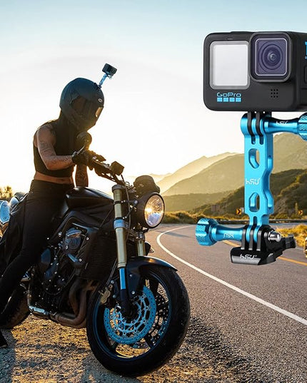 HSU (7 Pcs) All Aluminum Alloy Extension Arm Kit Metal Pole Mount Helmet Stick Extension Arm Mount for GoPro Hero 13/12/11/10/9/8/7/6/5 Black, DJI Osmo Action and More (11.8”/6.5”/3.3”) (Blue)