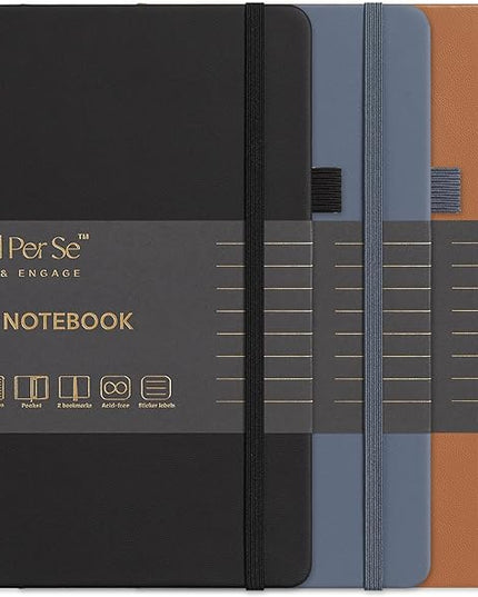 &And Per Se Lined Journal Notebook (3 Packs), 160 Pages 100GSM Thick Paper, A5 Hardcover College Ruled Journals for Writing, 5.7'' x 8'' (Brown, Blue & Black)