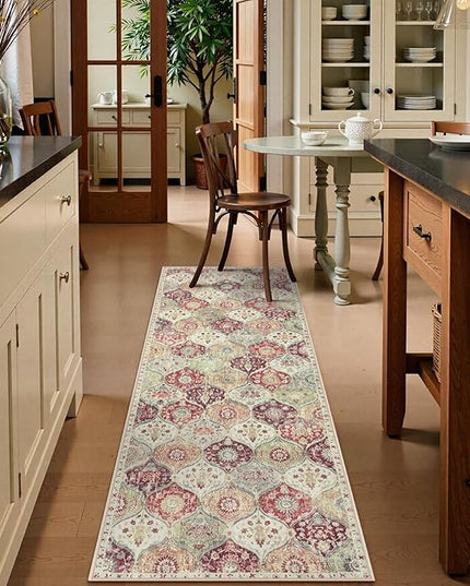Lahome Moroccan Trellis Hallway Rug, 2x5 Washable Runner Rug Non Slip Kitchen Runners for Hallways, Ultra-Thin Vintage Carpet for Bedroom Bathroom Entryway, Orange/Terracotta
