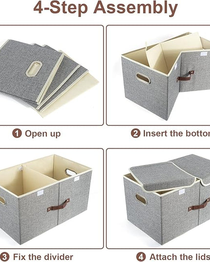 TYEERS Extra Large Collapsible Storage Bins with Lids and Compartments, Organizing Bins for Closet Storage, Clothes Storage, Cube Organizer for Home Office Storage - 3 Pack - Gray
