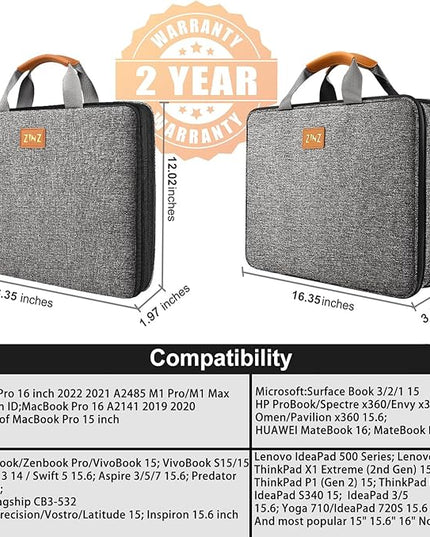 ZINZ Slim Expandable Laptop Case 15.6 Inch Sleeve Upgraded Protective Durable Recycled Carrying Case Compatible with MacBook 15" & 16" and Most 15" 15.6" 16" Notebook,D01G03