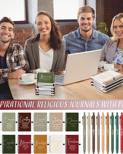 Kosiz Inspirational Valentines Christian Gifts Bulk A6 Notebook Prayer Journal with Pens Spiral Journal Religious Gift for Women Men Church Bible Study Group Teacher Coworker(48 Sets,Retro Color)