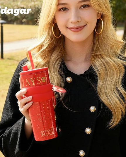 24 oz Tumbler with Lid and Straw, Insulated Coffee Mug Leak Proof, Portable Iced Travel Water Bottle, Reusable Thermal Coffee Cup, Gifts for Women, Scarlet Red