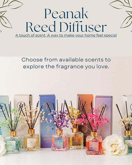 Reed Diffuser Set - Sandalwood Orange Oil, Oil Diffuser Sticks, Bathroom Diffuser, Bathroom Decor, 200ml with Preserved Flowers - PEANÄK